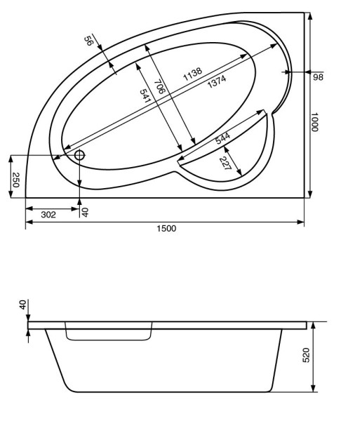1.WH30.2.394 ШРИ-ЛАНКА 150х100 ванна асимметричная акриловая левосторонняя белая. Фото 4