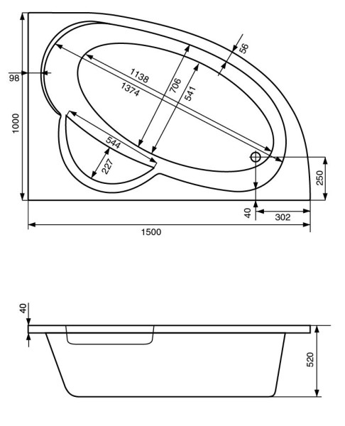 1.WH30.2.395 ШРИ-ЛАНКА 150х100 ванна асимметричная акриловая правосторонняя белая. Фото 4