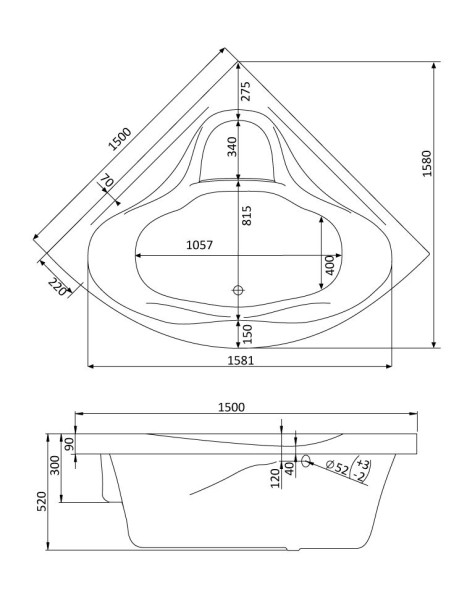 1.WH30.2.399 САН-ПАУЛУ 150х150 ванна симметричная акриловая белая. Фото 4