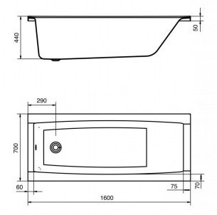 1.WH30.2.494 САНТОРИНИ 160 х70 ванна акриловая прямоугольная белая. Фото 2