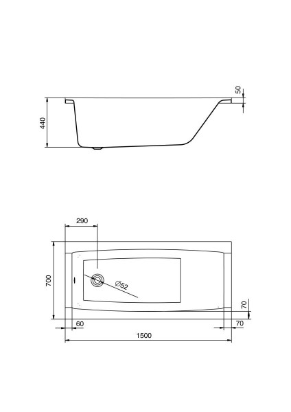 1.WH30.2.497 САНТОРИНИ 150 х70 ванна акриловая прямоугольная белая. Фото 5