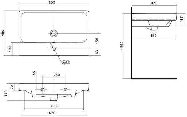 1.WH50.1.628 АДРИАНА умывальник 70 см. Фото 2