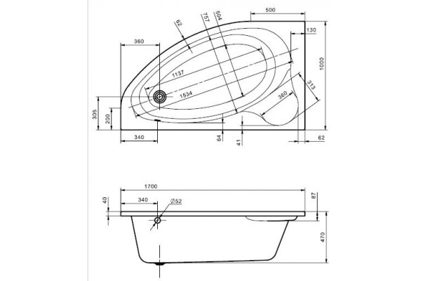 1.WH50.1.662 ЭДЕРА 170х100 ванна асимметричная акриловая левосторонняя белая. Фото 4