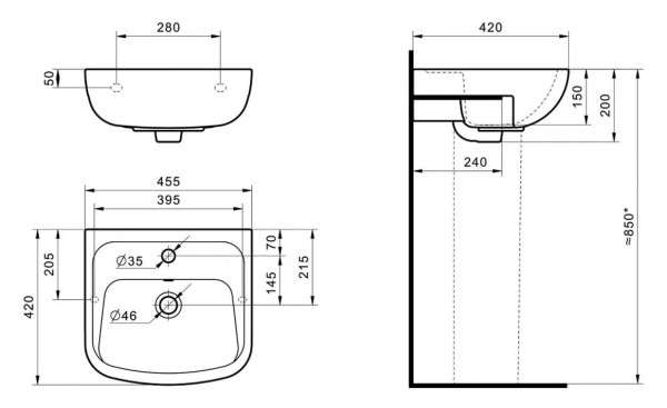 1.WH50.1.753 ЛОНГИ умывальник 45 см 1/отв. Фото 5