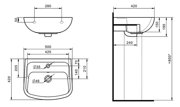 1.WH50.1.754 ЛОНГИ умывальник 50 см 1/отв. Фото 6