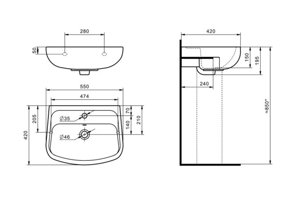 1.WH50.1.755 ЛОНГИ умывальник 55 см 1/отв. Фото 3