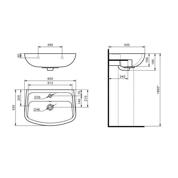 1.WH50.1.756 ЛОНГИ умывальник 60 см 1/отв. Фото 5