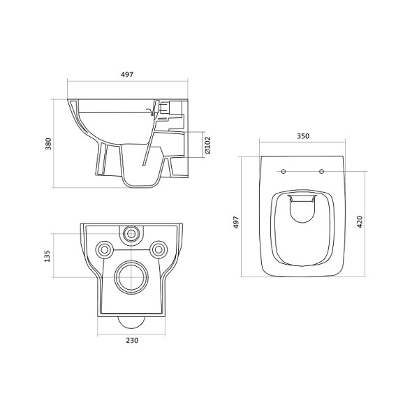 1.WH50.1.758 НЕО ПЭК rimless (подвес. безободковый унитаз с тонким сиденьем, инсталляция, белая панель). Фото 2