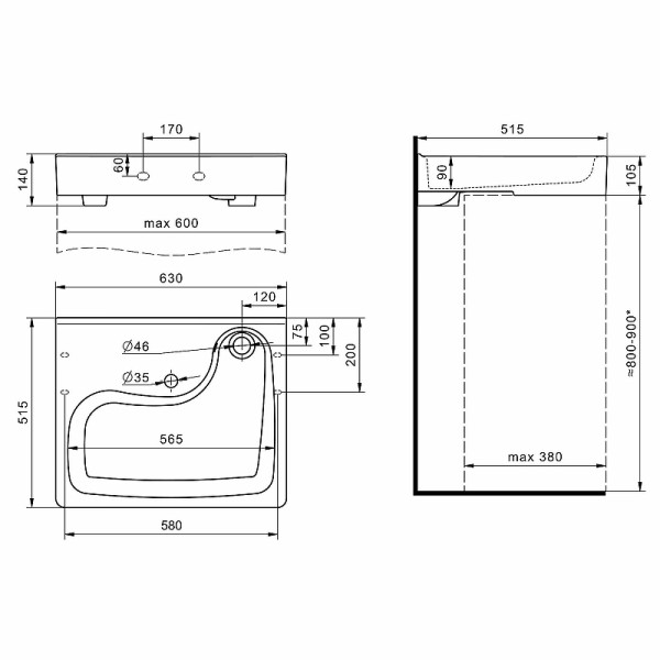 1.WH50.1.770 КЛИО Умывальник 50 см (с кронштейнами). Фото 3