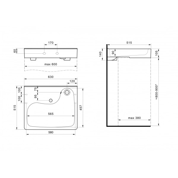 1.WH50.1.784 КЛИО Умывальник 50 см (с кронштейнами и сифоном). Фото 6
