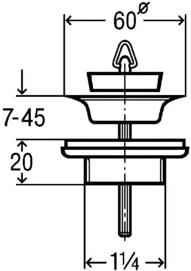100261 Выпуск для раковины (латунь), с пробкой, 1 1/4 x 60, хром. Фото 2