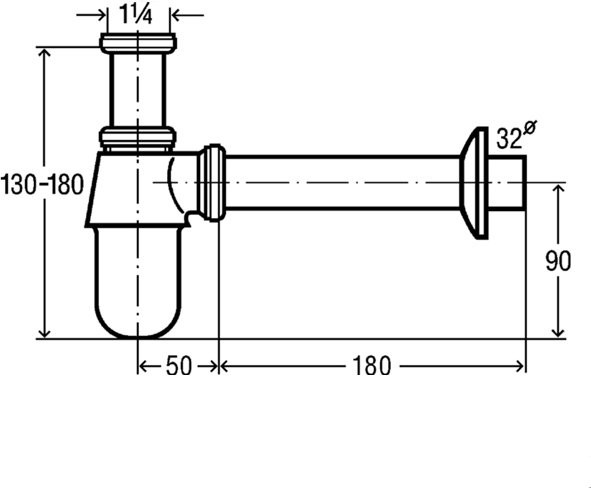 100674 Сифон для раковины (материал - латунь), декор розетка Ø50 mm, патрубок 75 mm, труба 200 mm, 1 1/4 x 32, хром. Фото 2