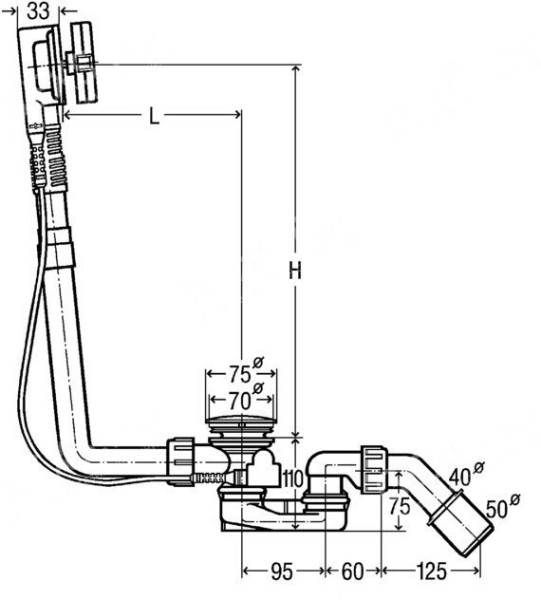 101909 Multiplex Visign M5 слив-перелив (плоская констр.), с гидрозатвором, наклад., отводящ. колено 45°, 40/50 x 560 мм, пластик/хром, модель 6162.45. Фото 2