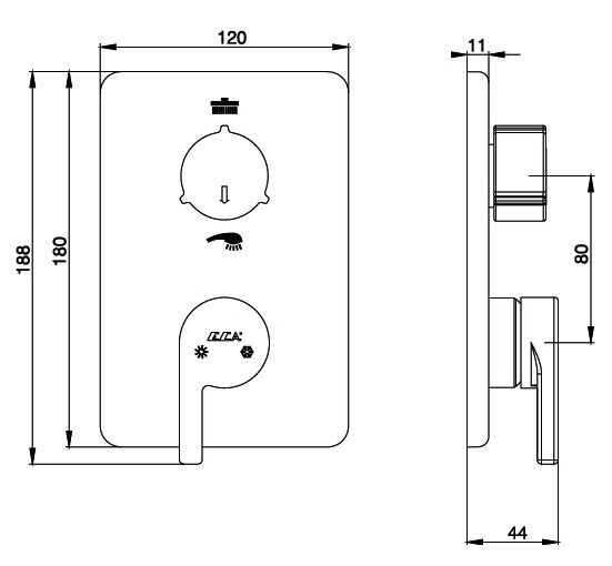 102167201HEX-KDE ICON смеситель для ванны,2 режима(внешняя часть). Фото 2