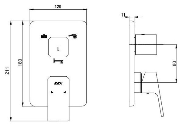 102167205EX-KDE TIERA смеситель для ванны 2 режима (внешняя часть). Фото 2
