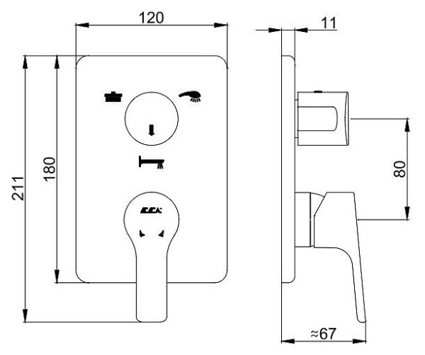 102167206EX-KDE LUNA смеситель для ванны на 2 режима (внешняя часть). Фото 2