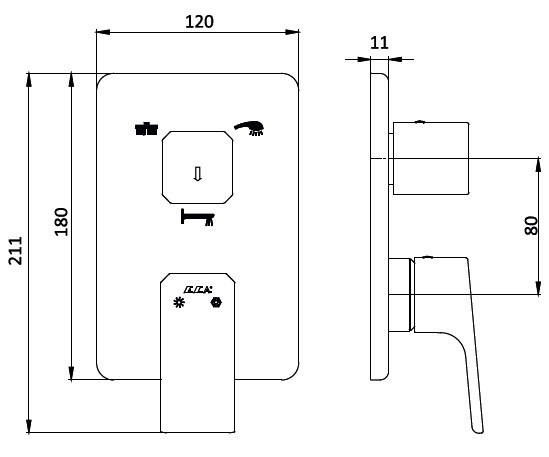 102167305C1EX-K TIERA смеситель для ванны 3 режима(внешняя часть) матовый черный. Фото 2