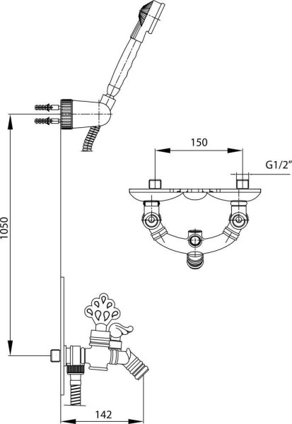 102202001EX OTTOMAN смеситель для ванны с душевым комплектом антик лак. Фото 2