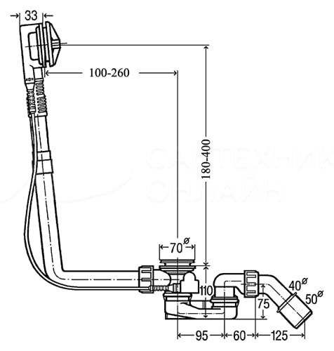 103071 Multiplex слив-перелив для стандартных ванн, сифон, 40/50 x 540, без накладок. Фото 2