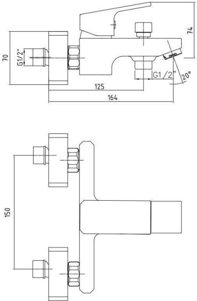103502469EX TIERA смеситель для ванны черный/хром. Фото 2