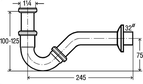 103781 Сифон для биде трубный (латунь), для смесителя с донным клапаном, 1 1/4 x 1 1/4, хром. Фото 2
