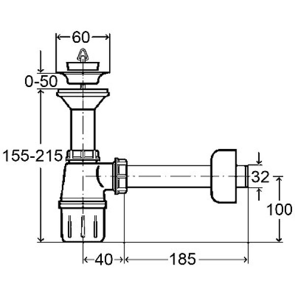 103927 Сифон для раковины (пластик), с пробкой, 1 1/4 x 32, белый. Фото 2