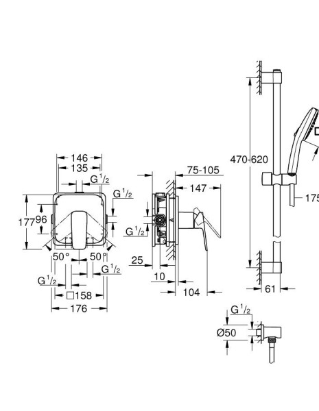 1053350000 CUBEO Душевой комплект (смеситель внутр монтажа для душа без встр части, душ гарнитур Tempesta Cube 110, подкл для душ шланга), хром. Фото 4
