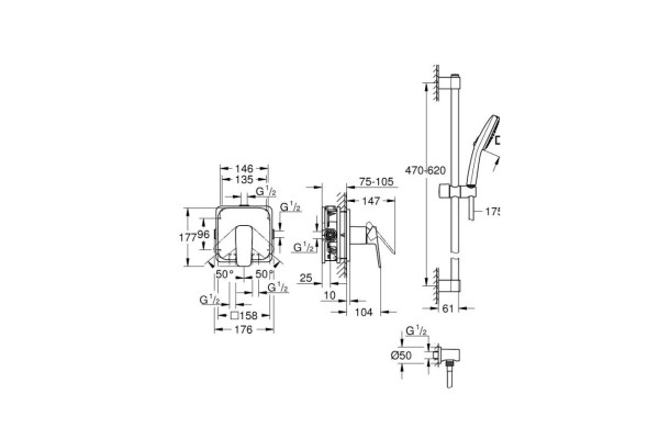 1053352430 CUBEO Душевой комплект (смеситель внутр монтажа для душа без встр части, душ гарн-р Tempesta Cube 110, подкл для душ шланга ), мат черный. Фото 2