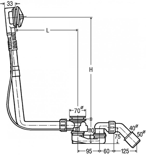 111069 Multiplex слив-перелив для нестандарт ванн, сифон, 40/50 x 725, без накладок, плоская конструкция, модель 6163.1. Фото 2