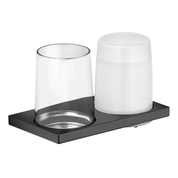 11153139000 EDITION 11 Двойной держатель.(в комплекте из:1 x хрустального стакана матов.1 x дозатора мыла,хрустальн.).Хром черный шлифованный. Фото 1