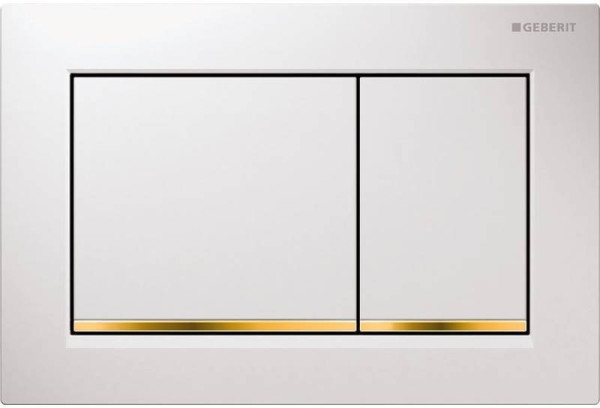 115.080.KK.1 Смывная клавиша Geberit Omega30 для двойного смыва к 111.003/030/060 белый/позолота. Фото 1