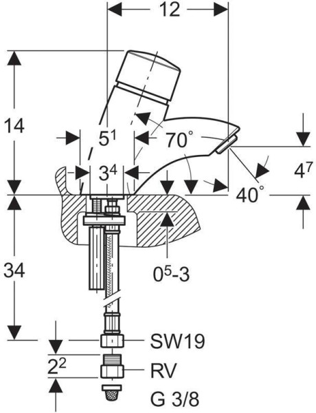 115.721.21.1 HyTouch26 нажимной порционный кран-смеситель (ДО ОКОНЧАНИЯ СКЛАДСКИХ ЗАПАСОВ). Фото 2