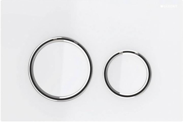 115.884.SI.1 Смывная клавиша Geberit Sigma21, двойной смыв к 111.300/350/361/362/380/390/796 : стекло белое, глянцевый хром. Фото 1