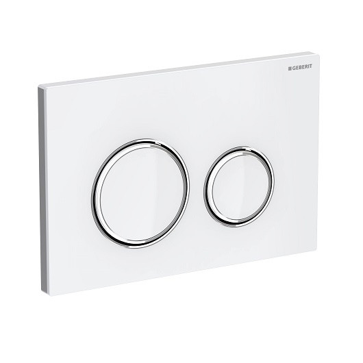 115.884.SI.1 Смывная клавиша Geberit Sigma21, двойной смыв к 111.300/350/361/362/380/390/796 : стекло белое, глянцевый хром. Фото 2