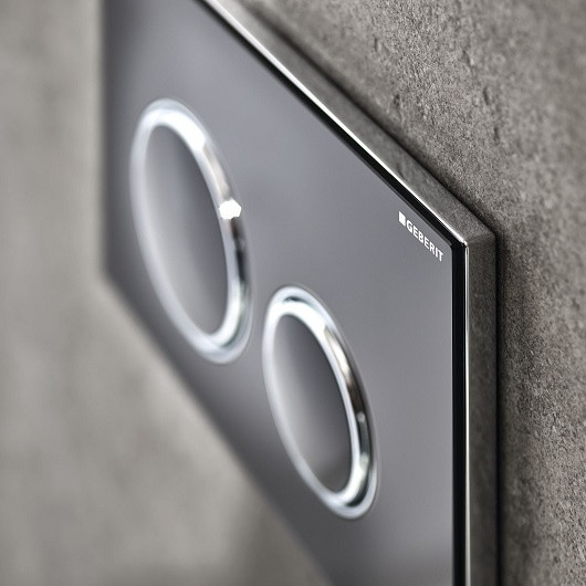 115.884.SJ.1 Смывная клавиша Geberit Sigma21, двойной смыв к 111.300/350/361/362/380/390/796 : стекло чёрное, глянцевый хром. Фото 5