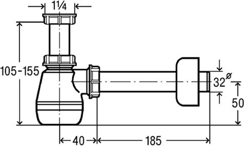 120337 Сифон для биде (пластик), для смесителя с донным клапаном, 1 1/4 x 32, белый. Фото 2