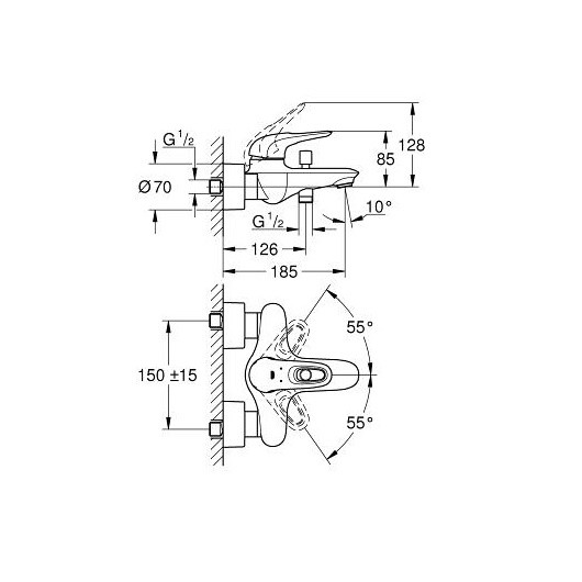 124416 Eurostyle New Набор для ванны 3 в 1 (смесители для душа и умывальника, душ гарнитур и полочкой), хром. Фото 6