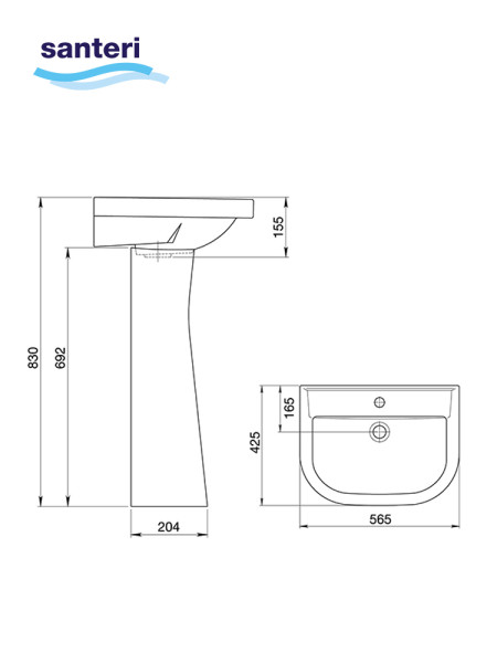 131155S0010B0PDST Умывальник Pro+пьедестал. Фото 5