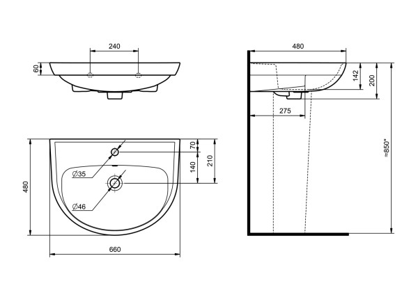 131176S0011B0 Умывальник Прайм с переливом белый (требуются кронштейны 1.8937.0.S99.980.5) 660х480. Фото 4
