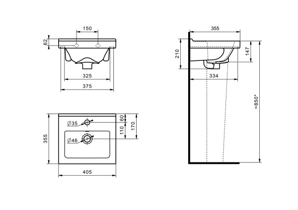 131177S0011B0 Умывальник Визит-40 с переливом белый (требуются кронштейны 1.8937.0.S99.980.5) 405х355. Фото 4