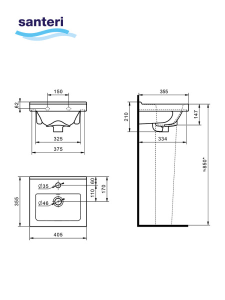 131177S0011B0PDST Умывальник Визит 40+пьедестал. Фото 3