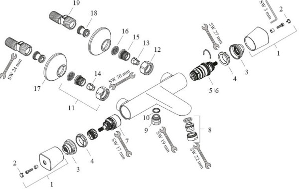 13123000 HG Logis Ecostat Universal термостатический смеситель для ванны. Фото 2