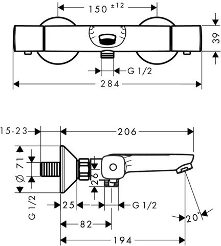 13123000 HG Logis Ecostat Universal термостатический смеситель для ванны. Фото 4