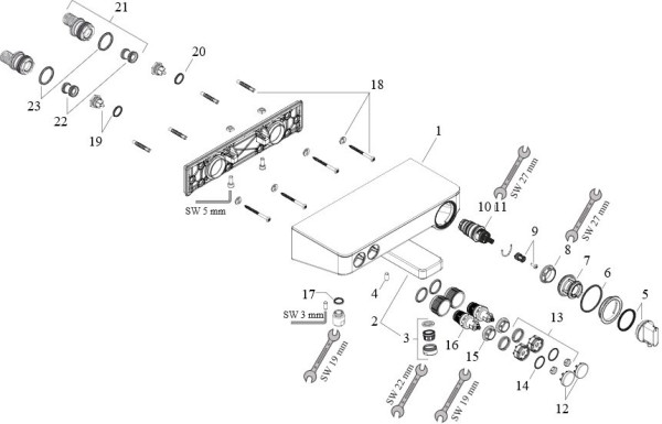 13151000 HG Ecostat Select термостатический смеситель для ванны с кнопками управления, хром. Фото 3