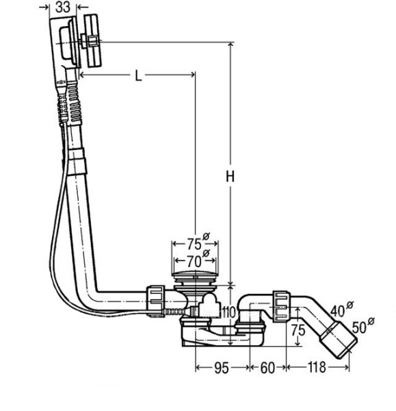 138561 Multiplex Visign M5 слив-перелив (плоская констр.), с гидрозатвором, наклад., отводящ. колено 45°, 40/50 x 725 мм, пластик/хром, модель 6163.45. Фото 2