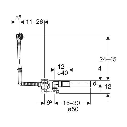 150.520.21.6 Слив-перелив Geberit, d52, длина 26 см, с декоративным комплектом: Глянцевый хром. Фото 4