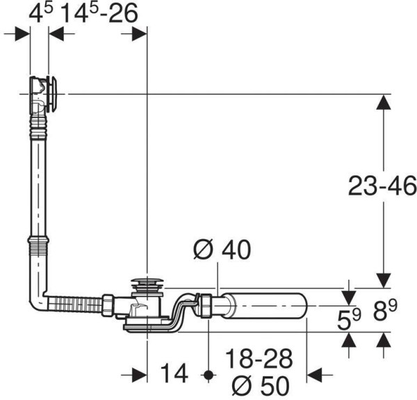 150.755.21.6 Слив-перелив для ванны Geberit с системой нажатия PushControl,d52,длина26 см, с дек.комплектом и соединительным коленом: Глянцевый хром. Фото 2