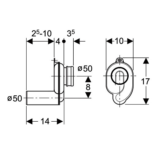 152.950.11.1 Сифон для писсуара, горизонтальный, d50 (аналог 152.983.00.1). Фото 3