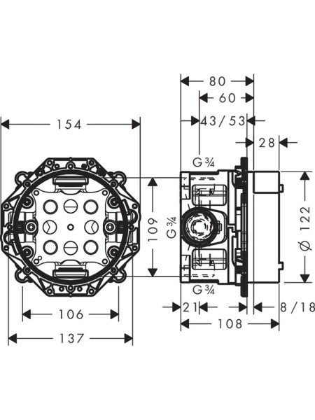 15706000S Set HG Ecostat E Highflow термостатический смеситель для душа (15706000+01800180). Фото 5