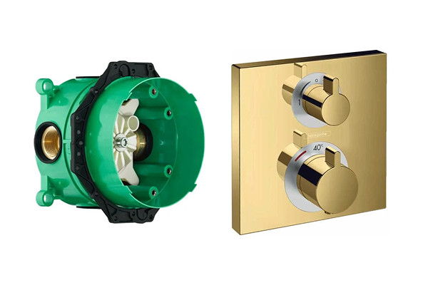 15714990S Set HG Ecostat Square термостатический смеситель для душа (15714990+01800180), полир.золото. Фото 1